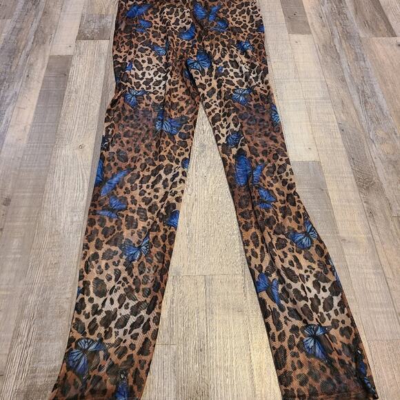 Fashion Nova women's XL sheer mesh material leopard print butterfly print pants - Picture 3 of 8